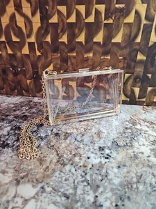 Borsello donna trasparente tracolla acrilico rettangolare oro rosa e oro - Foto 1 di 5