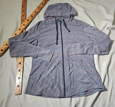 Толстовка с капюшоном женская Exofficio большая синяя металлик легкая на молнии в полоску эластичная - Изображение 1 из 4