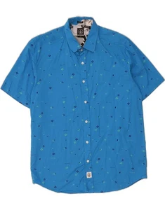 VOLCOM Mens Classic Fit Short Sleeve Shirt Large Blue Spotted Cotton DQ87 - Picture 1 of 3