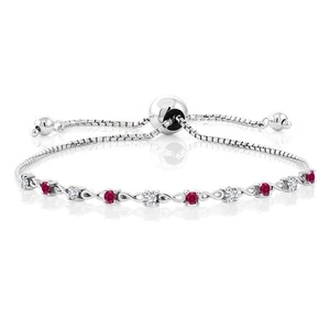 0.63 Ct  E-F Lab Grown Diamond Red Created Ruby 925 Sterling Silver Bracelet - Picture 1 of 3