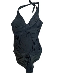 Black Halter, One Piece Swimsuit Ruched NWOT size medium - Picture 1 of 6