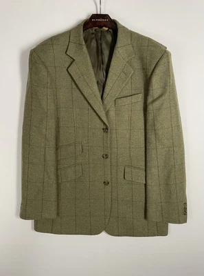 OXFORD BLUE Sports Blazer Hacking Jacket | Windowpane Plaid Tweed | Green | 44R - Image 1 of 4