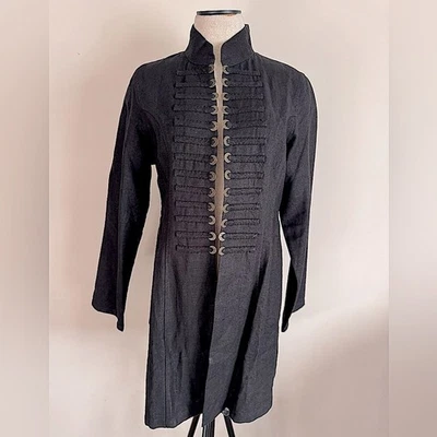 Soft Surroundings Black Coat 100% Ramie Military Jacket Gold Coins Small NWOT - Image 1 of 2