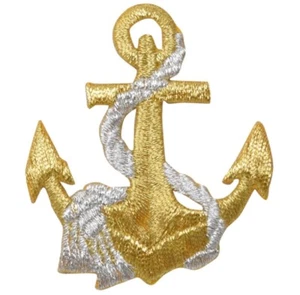 Anchor & Rope Applique Patch - Metallic Gold/Silver Nautical Badge 2.5"(Iron on) - Picture 1 of 1