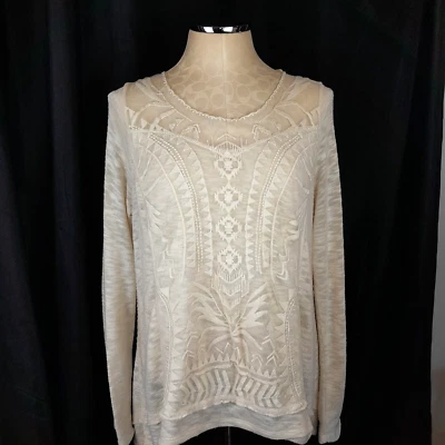 Top tejido Xhilaration para mujer XL marfil encaje superpuesto transparente boho túnica campesina Foto 1 de 4