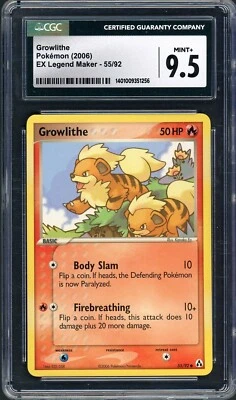 CGC 9.5 Growlithe EX Legend Maker 55/92 Pokemon Card B23 - Image 1 of 2