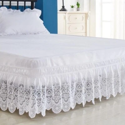 Lace Bed Skirt Wrapped 15 Inch bed Apron Drop Bedding Twin/Full/Queen/King Size - Image 1 of 4