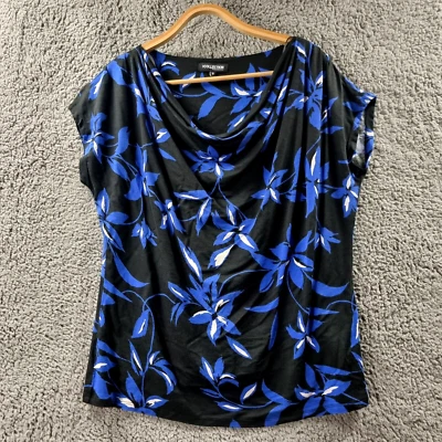 THE COLLECTION DEBENHAMS  Womens Top Size 18 Black Blue Floral Stretch Knit - Image 1 of 4