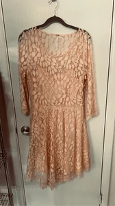Free People Blush Lace Dress 3/4 Sleeves Womens Size 10 - Picture 1 of 9