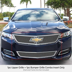 Fits 2014-2020 Chevy Impala Stainless Steel Bolt Over Mesh Grille Combo - Picture 1 of 7