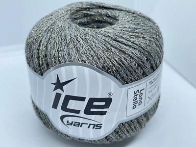 Hilo Lana Stella gris dorado 55278 hilos de hielo lana DK bl acento metálico 50 gr 109 yardas Foto 1 de 4