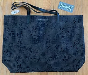VTG VICTORIA'S SECRET FLORAL FLOWER BLACK FAUX LEATHER TOTE SHOULDER BAG PURSE - Picture 1 of 6