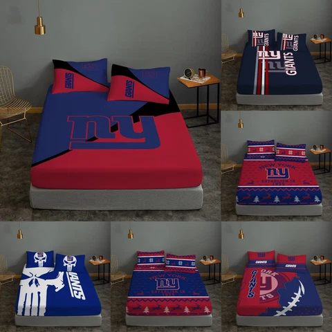 New York Giants 3PCS Bed Sheet Set Fitted Sheet Pillowcases Deep Pocket Gift Cover