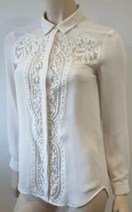 Blusa Camisa Top THE KOOPLES Off White Cuello Crema Inserto de Encaje Manga Larga XS - Imagen 1 de 8