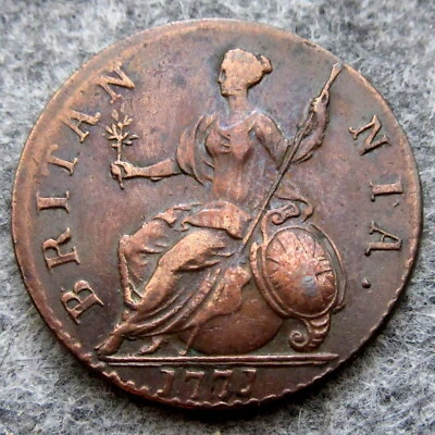 GREAT BRITAIN GEORGE III 1771 HALFPENNY HALF PENNY, COPPER TOP GRADE - Image 1 of 4
