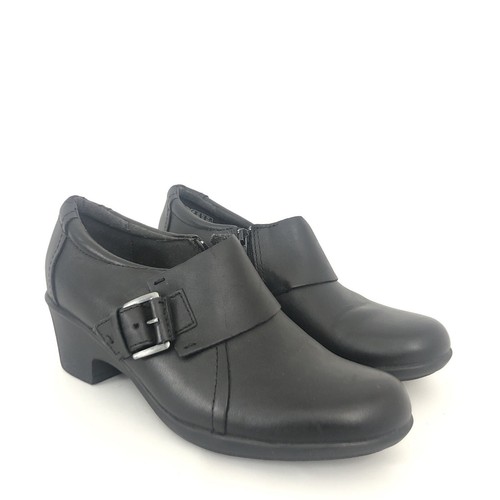 Mocassini Clarks Collection donna taglia 7 5 morbidi ammortizzati in pelle nera tacco #16180