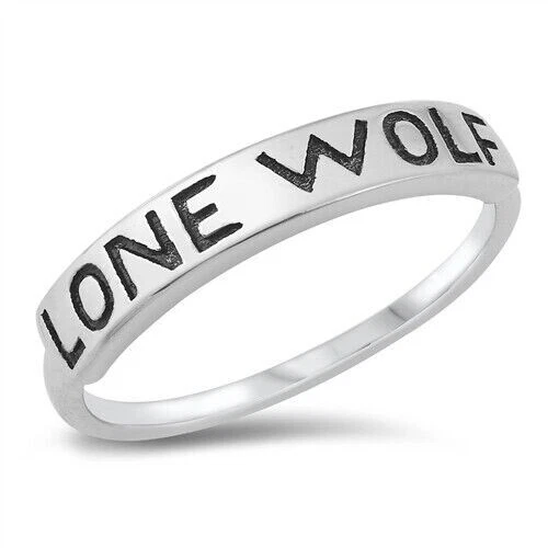 Lone Wolf Ring Genuine Sterling Silver 925 Rhodium Plated 4 mm Sizes 4 - 10 - Image 1 of 1