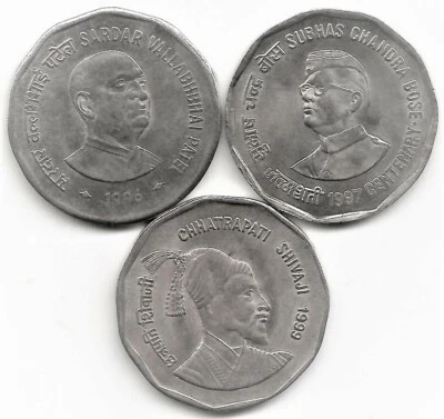 India UNC SET of Rs 2,  Sbhas Ch. Bose, Vallabh Bhai Patel & Chatrapati Shivaji - Image 1 of 2