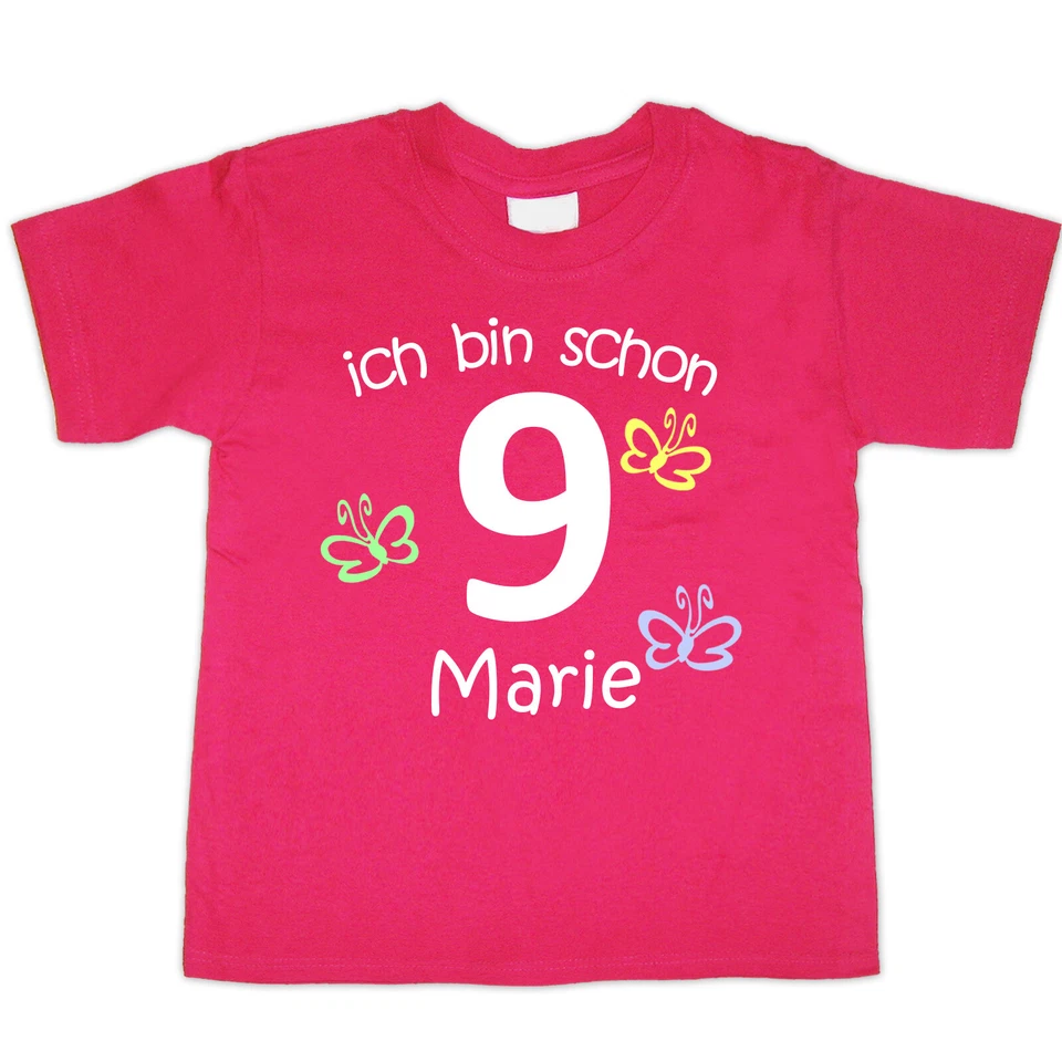 LITTLE BEE Geburtstag T Shirt ich bin schon 9 mit Wunschnamen WAHL Motiv Farbe NEU