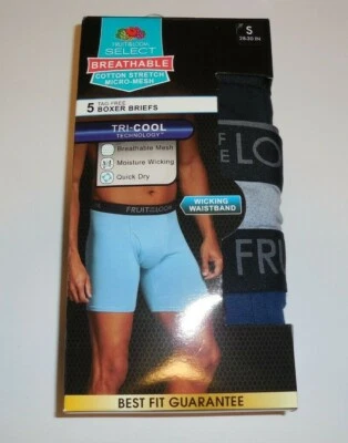 Fruit of the Loom Boxer Briefs Tri Cool 5 Pack Mens Small 28-30 Blue Black Grey  - Image 1 of 3