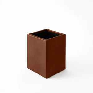 Schreibtisch Stiftehalter Leder Orange Braun - Stifteköcher Quadratisches Design - Bild 1 von 5