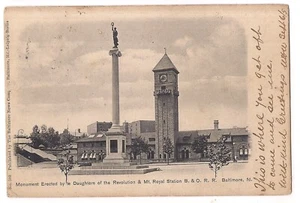 MT ROYAL STATION B & O RAILROAD Monument Baltimore Maryland MD Postcard 1905 UB - Picture 1 of 2