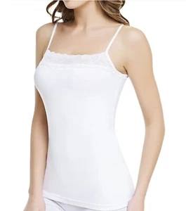 Neu Damen schwarz oder weiß Baumwolle reich Spitzenbesatz Ausschnitt Camisole Trägertop - Bild 1 von 3