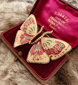 Cloisonne Style Enamelled Butterfly Wing Earrings Cream Pink - Picture 1 of 4