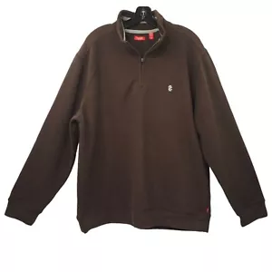 Izod Quarter Zip Sueded Fleece Pullover Sweater Sweatshirt Mens XL Brown NEW - Picture 1 of 15