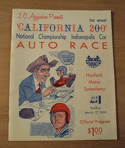 1968 Programa de recuerdo oficial ~ "California 200 millas carrera automática" ~ J.C. Agajanian~ - Imagen 1 de 12
