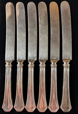 6 Antique Reed & Barton Pompeian 1930 Silverplate Old French Knife 9.5" - Image 1 of 4