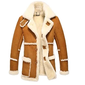 Men's RAF Brown Shearling Trench Coat | Handmade Brown Aviator Shearling Coat - Picture 1 of 5