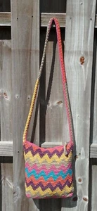 The Sak Zig Zag Bright Color Stripes Tote Crossbody Long Strap - Picture 1 of 4
