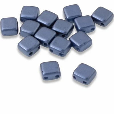 50 Tile Mini Beads - Montana Blue - 5mm Square 2-Hole Czech Glass Beads - Image 1 of 4