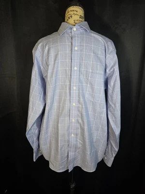 Camisa social Eagle Shirtmakers azul xadrez com botões tamanho 16, 34/35, grande - Imagem 1 de 4