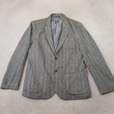 Gap Mens Jacket Large Grey Herringbone Blazer Chore Worker Utility Wool - Image 1 of 4