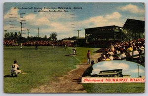 Baseball Spring Training Milwaukee Braves Bradenton Florida FL Linen 1954 PC - Picture 1 of 2