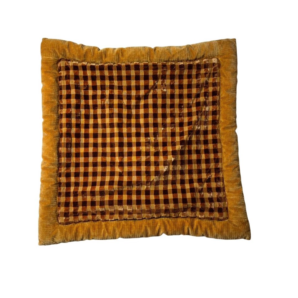Pierre Frey Checkered Mustard Gold Fabric Pillow Cover - No Insert Included - Image 1 of 4