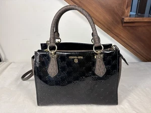 Michael Kors Marilyn Black Embossed Logo Medium Satchel Patent Leather - Picture 1 of 15