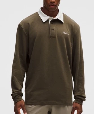 Lululemon Мужская длинным рукавом регби поло оливковый средний с ЯРЛЫКАМИ $118 распродано - Изображение 1 из 3