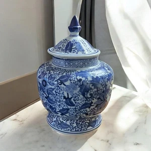 11" Blau Weiß Porzellan Ingwer Bügel Glas Chinoiserie mit Deckel - Bild 1 von 1