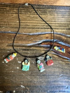Vintage South American Native American Handmade Painted Doll Necklace Seed Beads - Picture 1 of 9