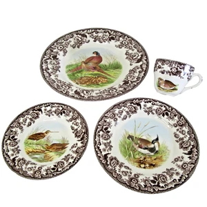 Spode Woodland Bird 4-pc place setting DINNER SALAD BREAD plates + Scalloped CUP - Picture 1 of 19