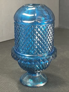 Vtg Viking Fairy Lamp Bluenique Blue Glass Diamond Point Glimmer 7” Candle - Picture 1 of 13