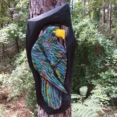 Chainsaw Carving Eagle Multicolor Eagles Colorful Rustic Art Handmade Wood - Image 1 of 4