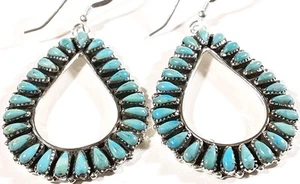 925 STERLING SILVER CHANDELIER TURQUOISE 2 3/4" x 1 3/8" HOOK EARRINGS 12.9g - Picture 1 of 5
