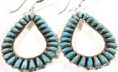 925 STERLING SILVER CHANDELIER TURQUOISE 2 3/4" x 1 3/8" HOOK EARRINGS 12.9g - Image 1 of 4