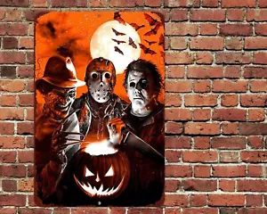 Halloween Friends Trio Sign Aluminum Metal 8"x12" Kruger Jason Myers Pumpkin - Picture 1 of 1
