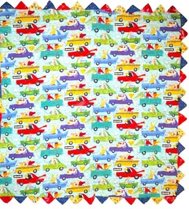 Quilt Handmade Baby Toddler Kids Animals Blanket Cars Trucks Red Blue Yellow 40” - Picture 1 of 14