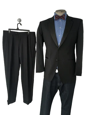 真正复古 70 年代 Geoffrey Beene Craft 40L 黑色羊毛燕尾服 36x33 吊袜带纽扣 — 第 1/4 张图片